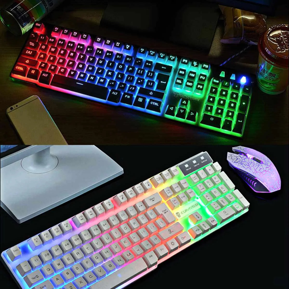 LED Rainbow Backlight Keyboard Set